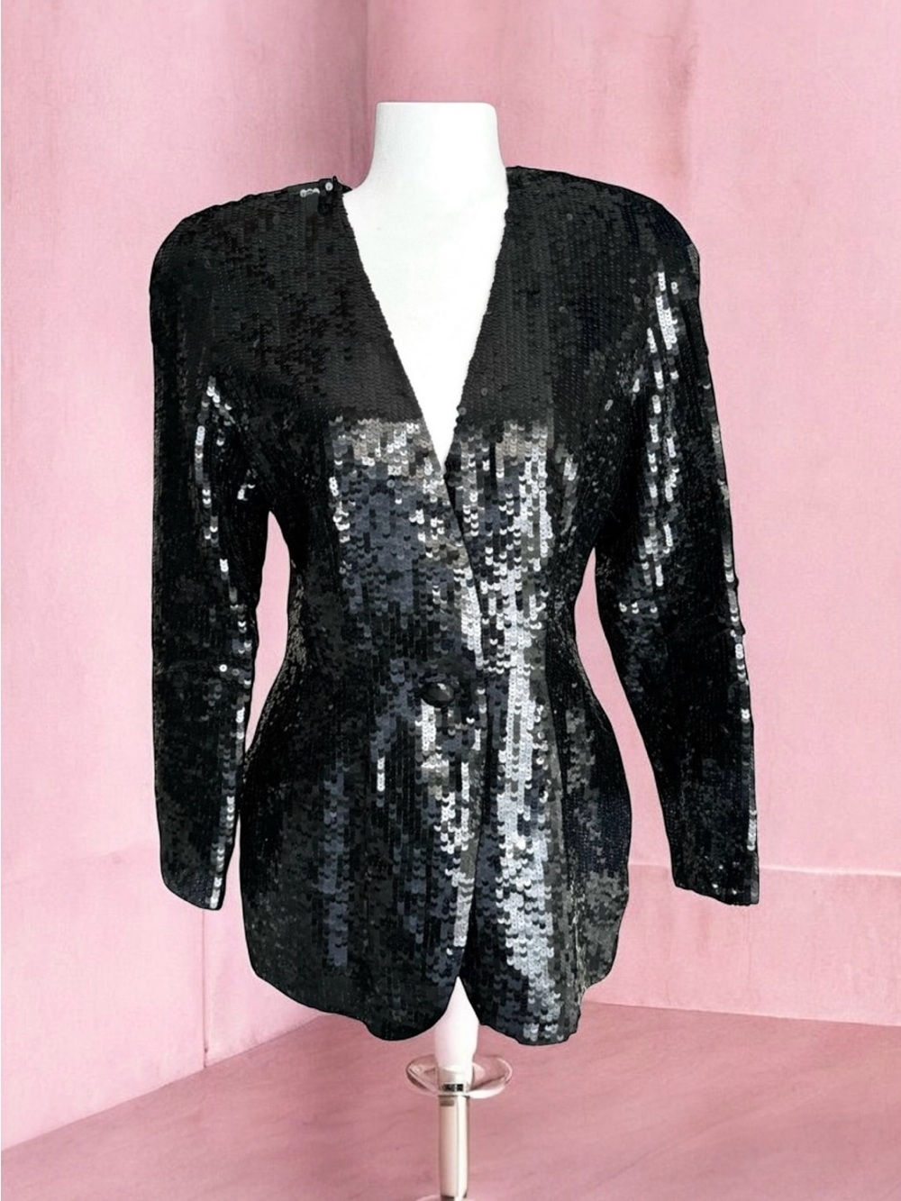 Oleg Cassini Blazer Sequin Black Tie Silk Jacket
